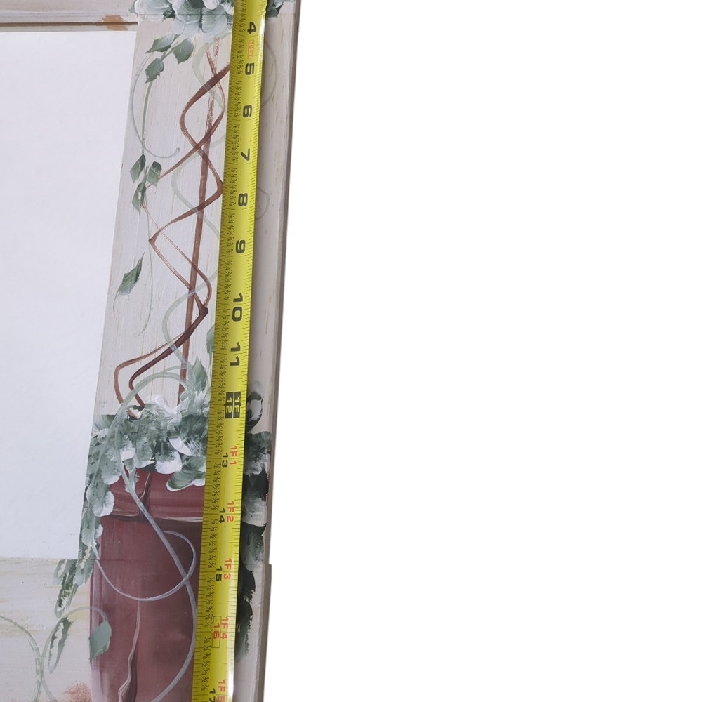 Floral Decorated Mirror with Green and Brown Accents - Picture 3 of 6